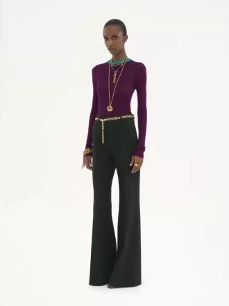 Pantalon tailleur évasé en crêpe de laine