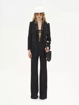 Pantalon tailleur évasé en gabardine de laine