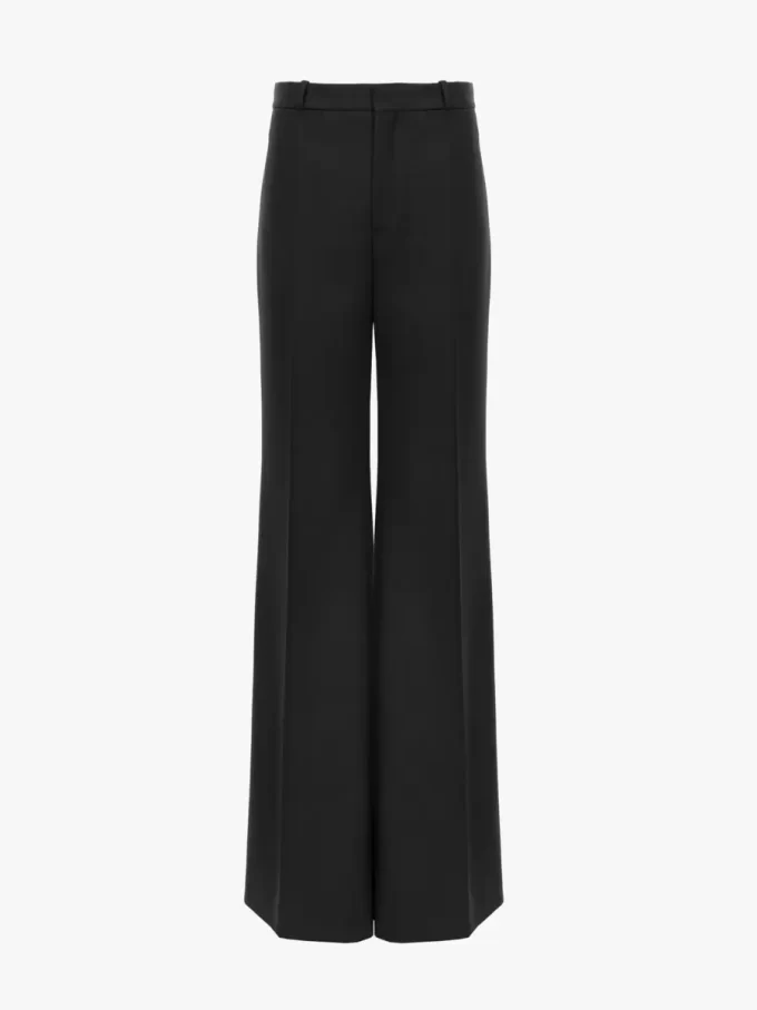 Pantalon tailleur évasé en laine grain de poudre Pantalon tailleur évasé en laine grain de poudre