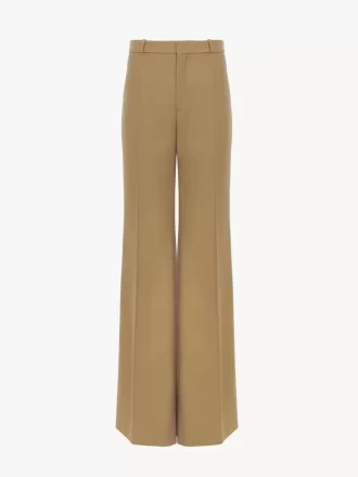 Pantalon tailleur évasé en laine grain de poudre