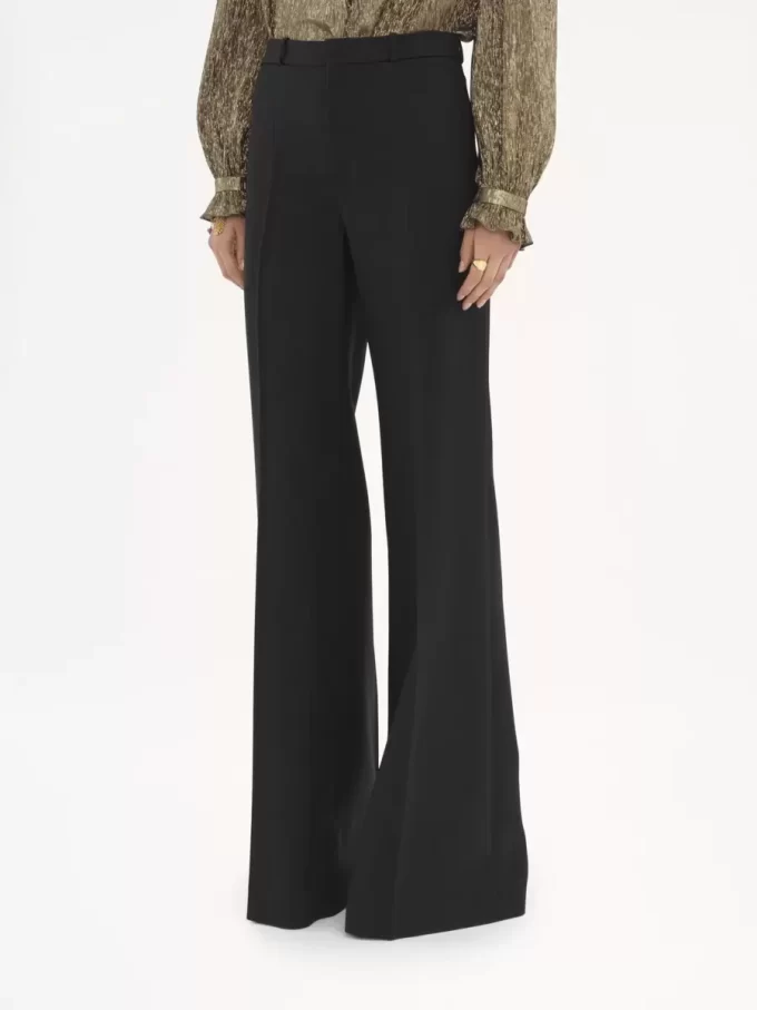 Pantalon tailleur évasé en laine grain de poudre Pantalon tailleur évasé en laine grain de poudre