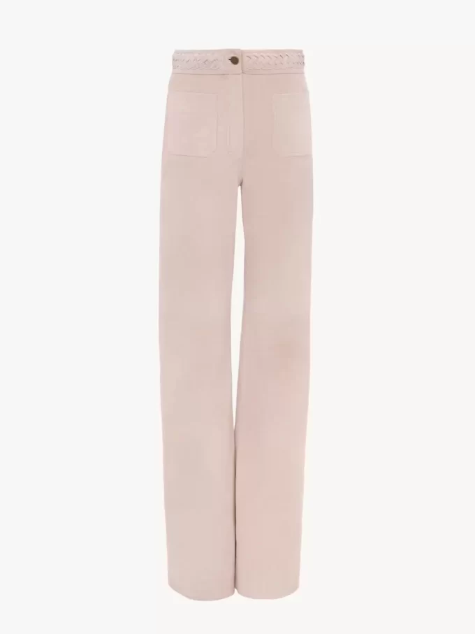 Pantalon évasé taille haute en daim Pantalon évasé taille haute en daim