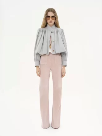 Pantalon évasé taille haute en daim