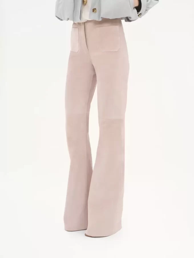 Pantalon évasé taille haute en daim Pantalon évasé taille haute en daim