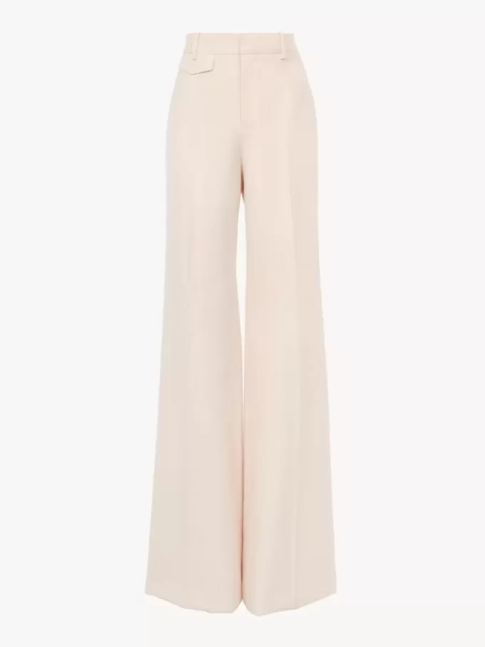 Pantalon évasé taille haute en gabardine de laine Pantalon évasé taille haute en gabardine de laine