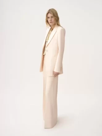Pantalon évasé taille haute en gabardine de laine
