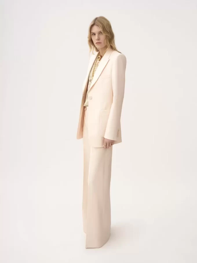 Pantalon évasé taille haute en gabardine de laine Pantalon évasé taille haute en gabardine de laine