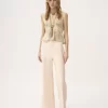 Pantalon évasé taille haute en gabardine de laine Pantalon évasé taille haute en gabardine de laine