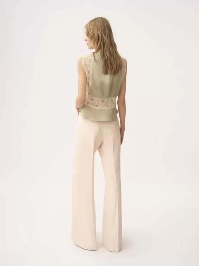 Pantalon évasé taille haute en gabardine de laine Pantalon évasé taille haute en gabardine de laine