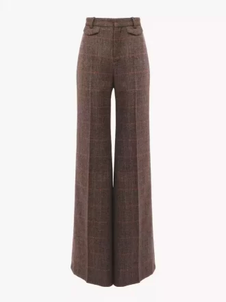 Pantalon évasé taille haute en laine à carreaux