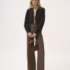 Pantalon évasé taille haute en laine à carreaux Pantalon évasé taille haute en laine à carreaux