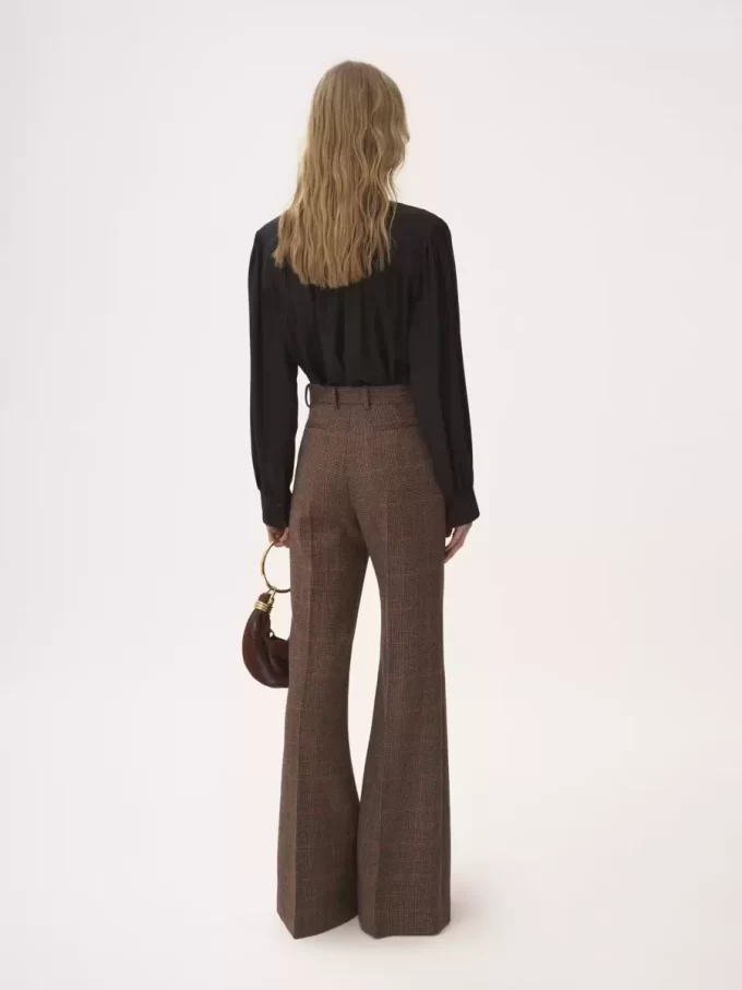Pantalon évasé taille haute en laine à carreaux Pantalon évasé taille haute en laine à carreaux