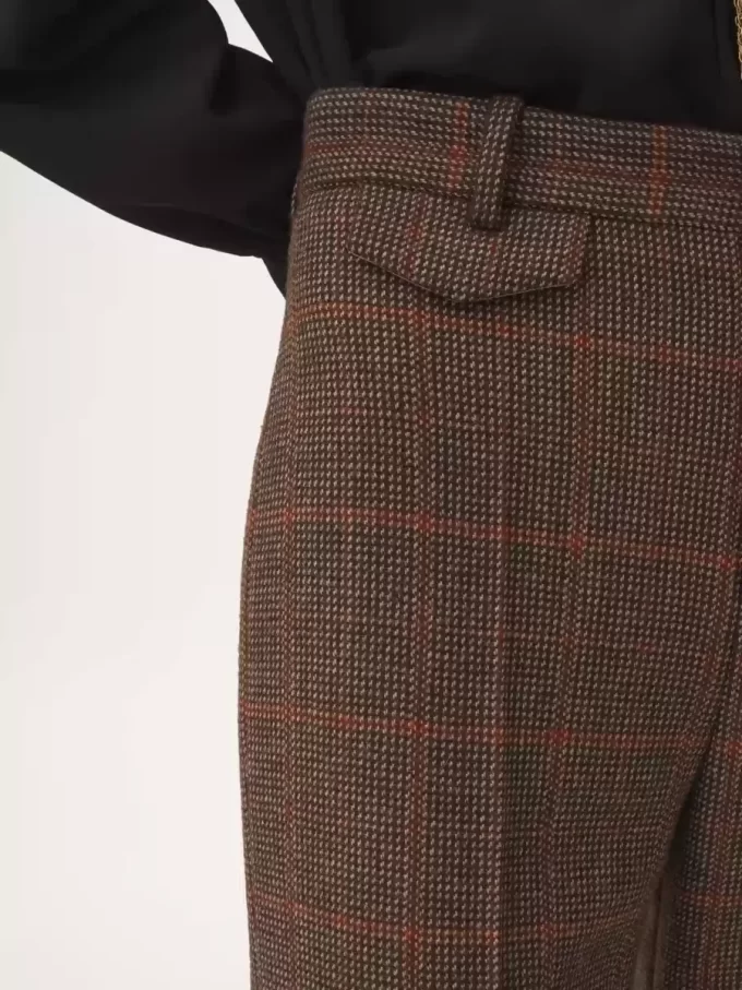Pantalon évasé taille haute en laine à carreaux Pantalon évasé taille haute en laine à carreaux