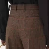 Pantalon évasé taille haute en laine à carreaux Pantalon évasé taille haute en laine à carreaux