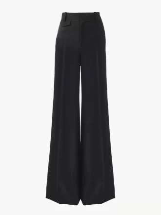Pantalon évasé taille haute en laine grain de poudre