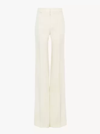 Pantalon évasé taille haute en laine grain de poudre