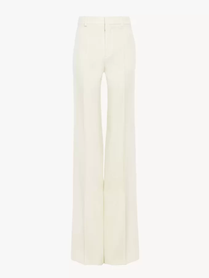 Pantalon évasé taille haute en laine grain de poudre Pantalon évasé taille haute en laine grain de poudre