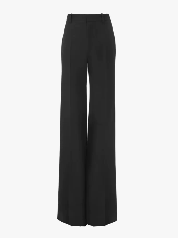 Pantalon évasé taille haute en laine grain de poudre Pantalon évasé taille haute en laine grain de poudre