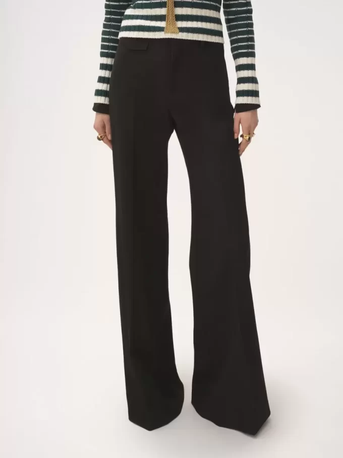 Pantalon évasé taille haute en laine grain de poudre Pantalon évasé taille haute en laine grain de poudre