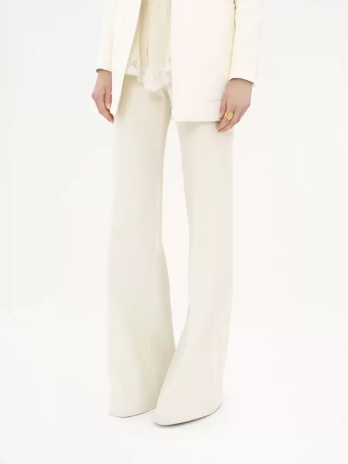 Pantalon évasé taille haute en laine grain de poudre Pantalon évasé taille haute en laine grain de poudre
