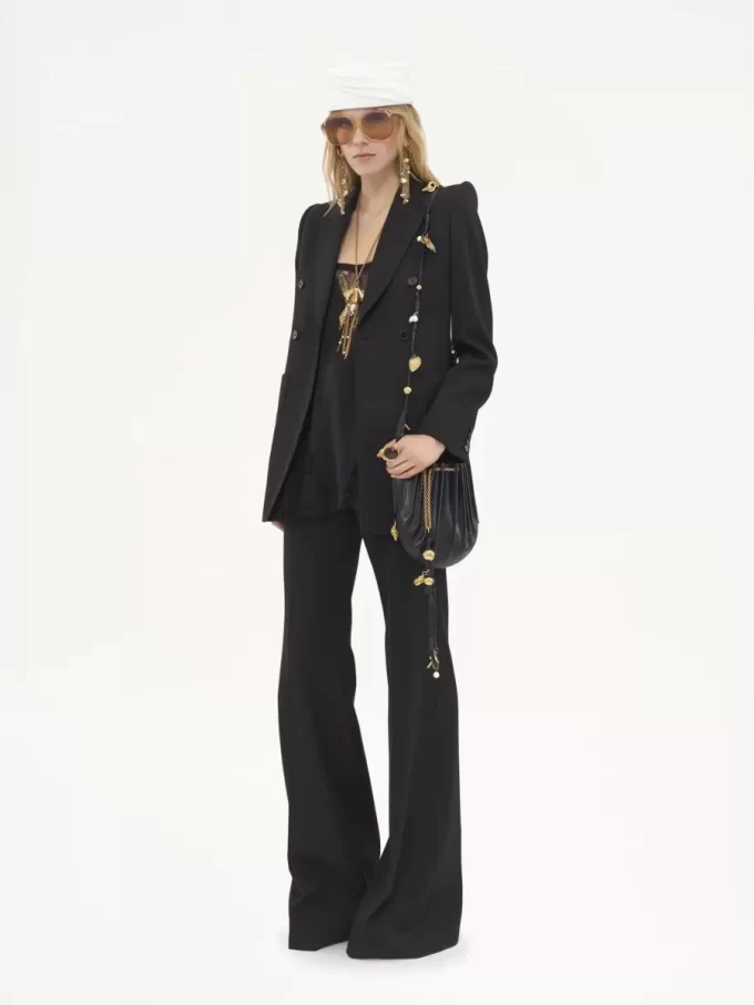 Pantalon évasé taille haute en laine grain de poudre Pantalon évasé taille haute en laine grain de poudre