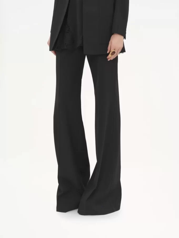 Pantalon évasé taille haute en laine grain de poudre Pantalon évasé taille haute en laine grain de poudre