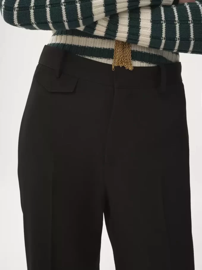 Pantalon évasé taille haute en laine grain de poudre Pantalon évasé taille haute en laine grain de poudre