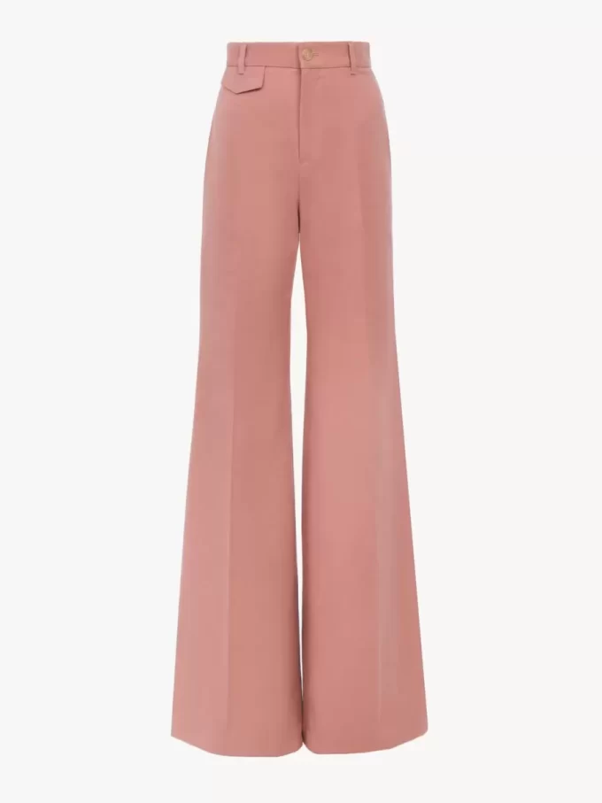 Pantalon évasé taille haute en toile de coton Pantalon évasé taille haute en toile de coton