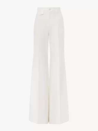 Pantalon évasé taille haute en toile de coton Pantalon évasé taille haute en toile de coton