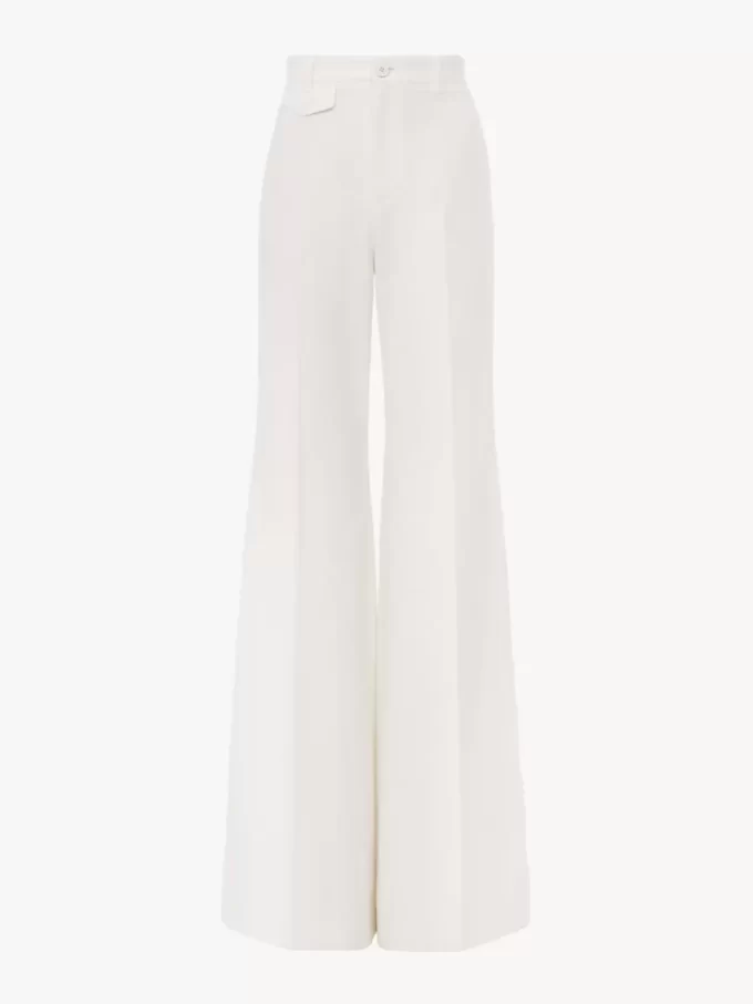 Pantalon évasé taille haute en toile de coton Pantalon évasé taille haute en toile de coton