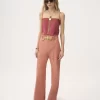 Pantalon évasé taille haute en toile de coton Pantalon évasé taille haute en toile de coton