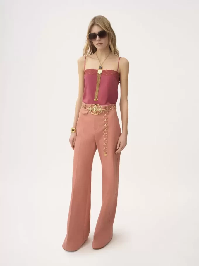 Pantalon évasé taille haute en toile de coton Pantalon évasé taille haute en toile de coton