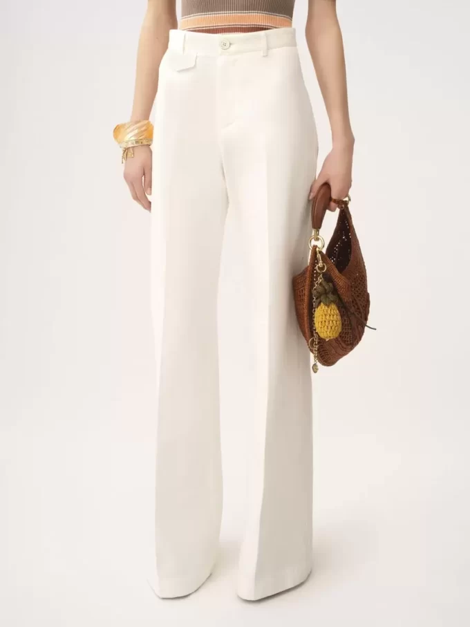 Pantalon évasé taille haute en toile de coton Pantalon évasé taille haute en toile de coton