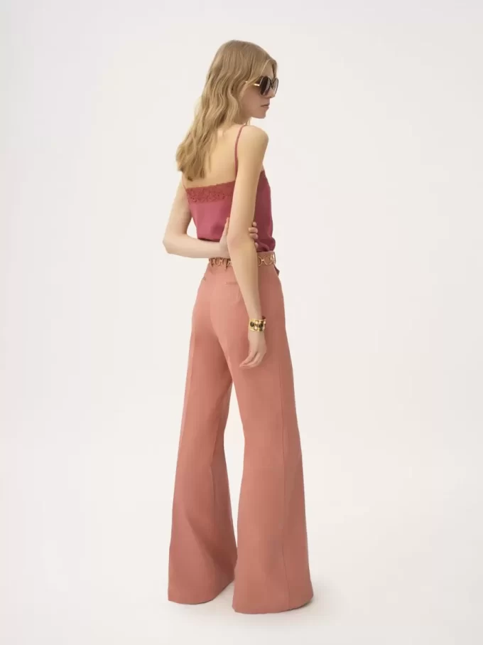 Pantalon évasé taille haute en toile de coton Pantalon évasé taille haute en toile de coton
