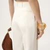 Pantalon évasé taille haute en toile de coton Pantalon évasé taille haute en toile de coton