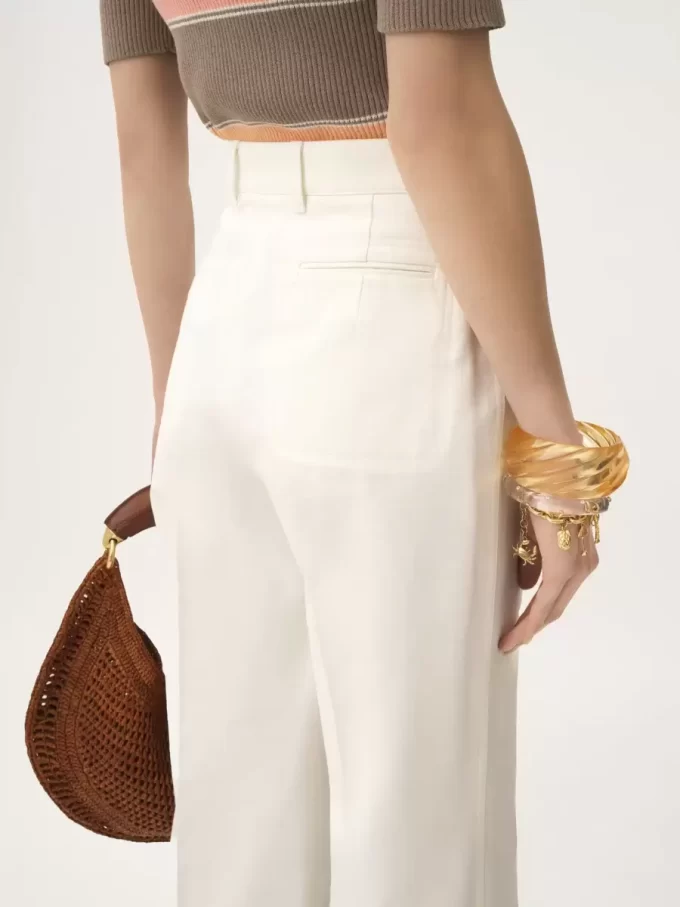 Pantalon évasé taille haute en toile de coton Pantalon évasé taille haute en toile de coton