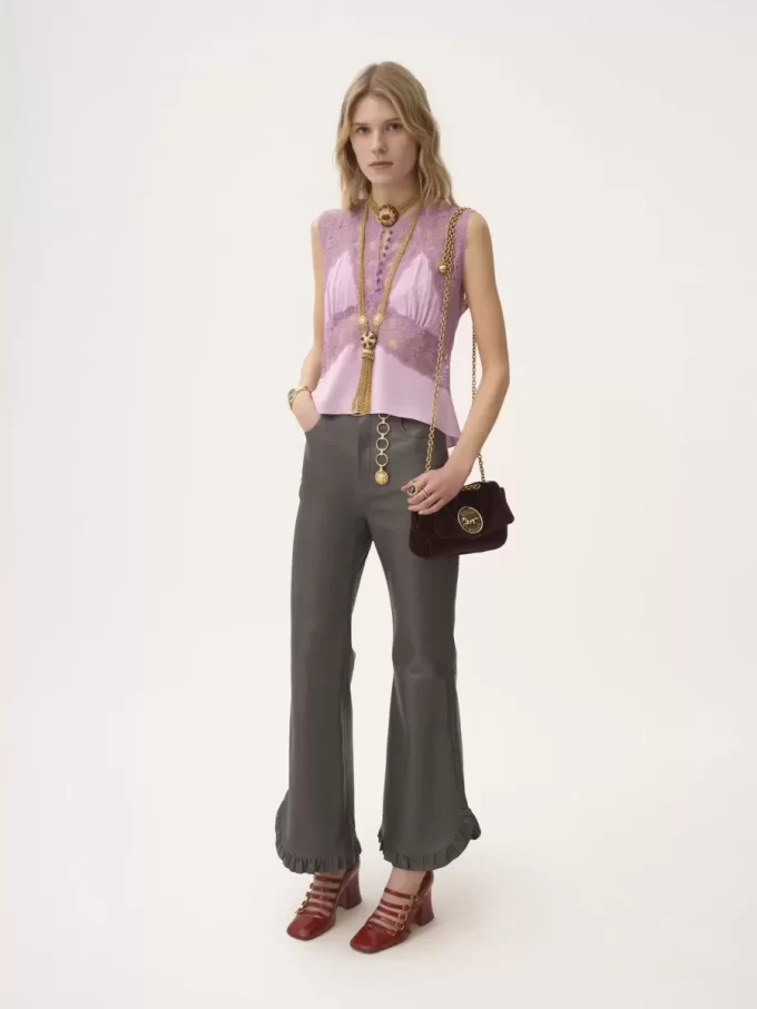 Pantalon évasé à volants en cuir Pantalon évasé à volants en cuir