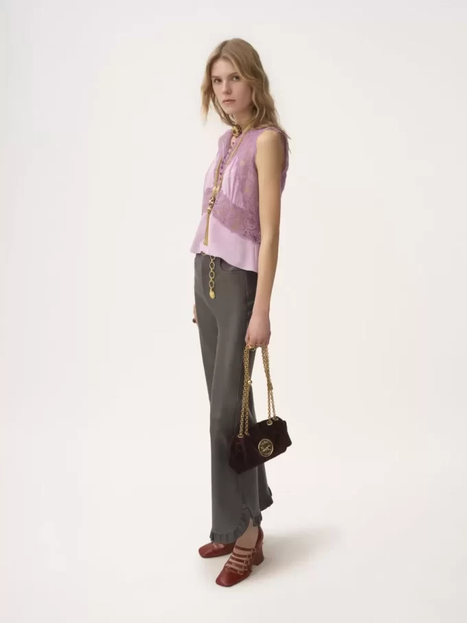 Pantalon évasé à volants en cuir Pantalon évasé à volants en cuir