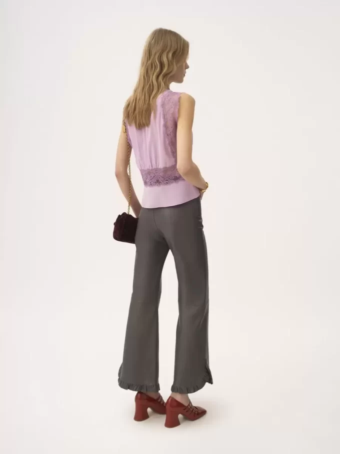 Pantalon évasé à volants en cuir Pantalon évasé à volants en cuir