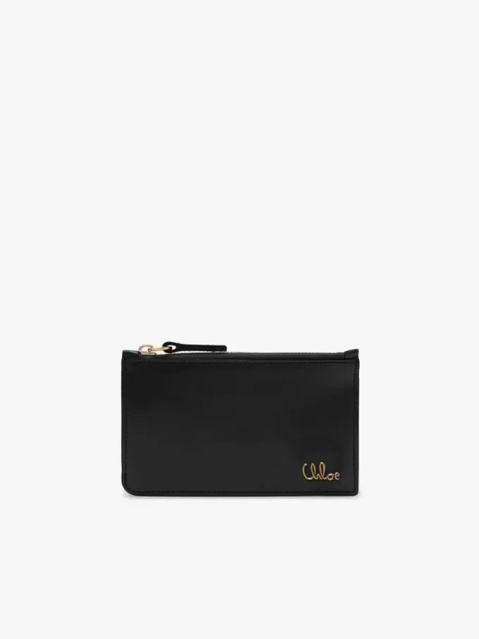 Petit porte-monnaie Chloé Iconic avec fentes pour cartes en cuir brillant