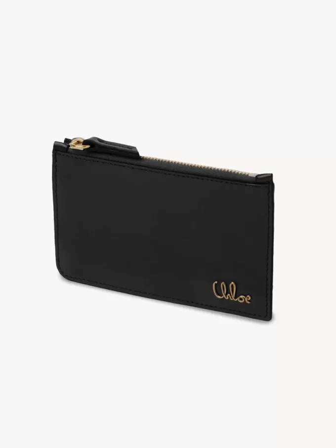 Petit porte-monnaie Chloé Iconic avec fentes pour cartes en cuir brillant
