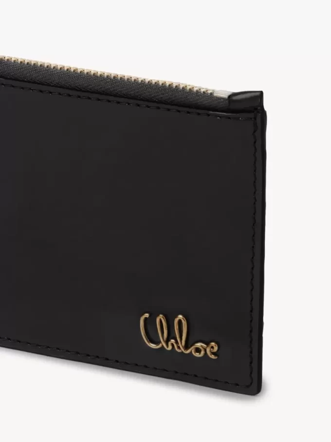 Petit porte-monnaie Chloé Iconic avec fentes pour cartes en cuir brillant