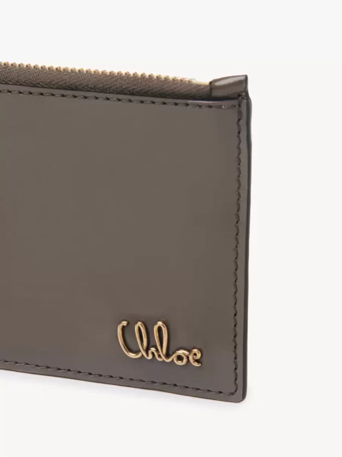 Petit porte-monnaie Chloé Iconic avec fentes pour cartes en cuir brillant