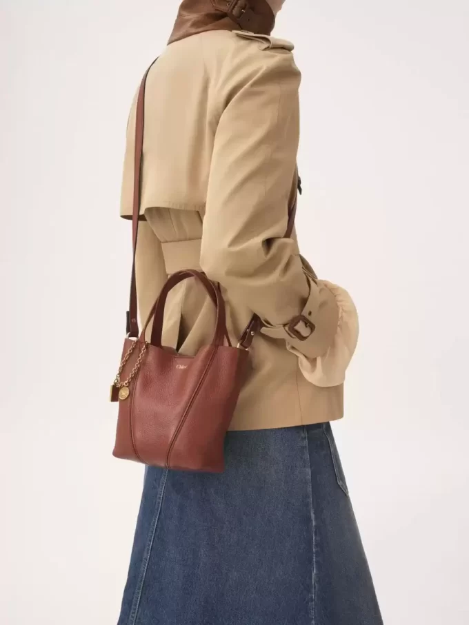 Petit sac cabas Chloé Spin en cuir grainé