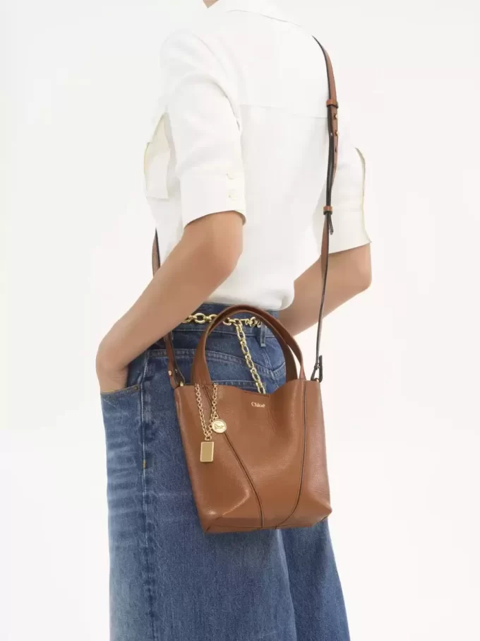 Petit sac cabas Chloé Spin en cuir grainé