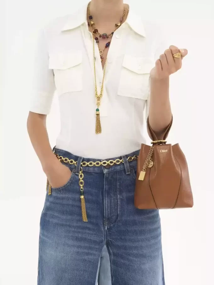 Petit sac cabas Chloé Spin en cuir grainé