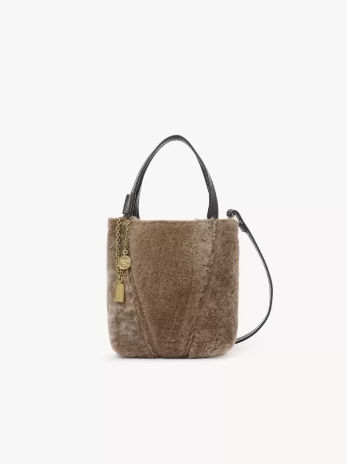Petit sac cabas Chloé Spin en peau lainée