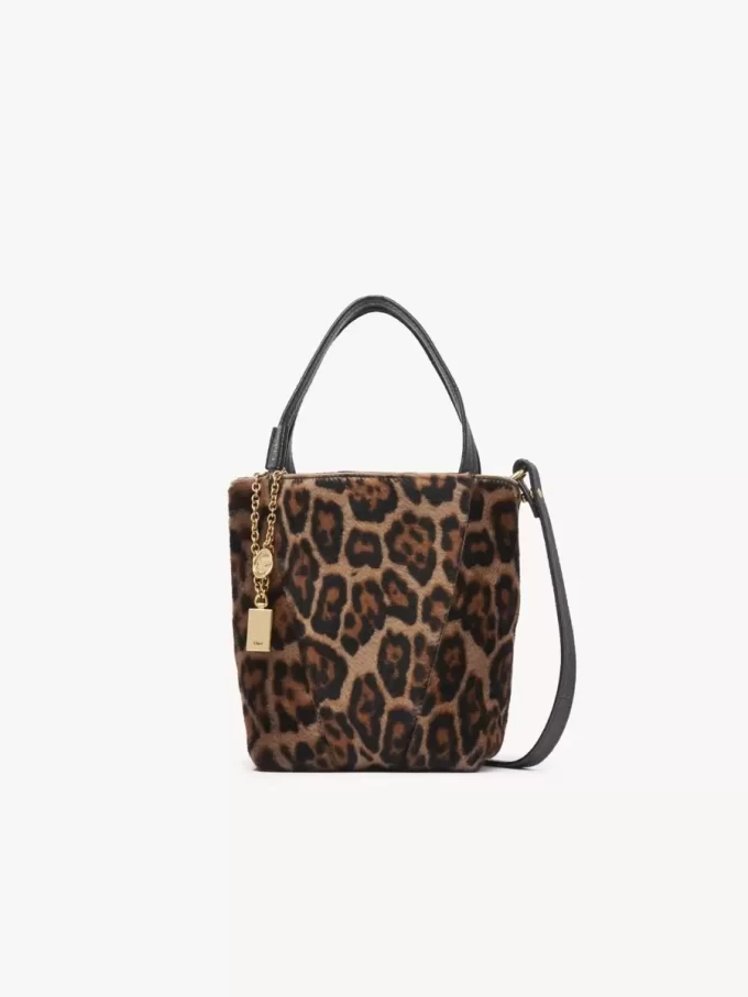 Petit sac cabas Chloé Spin en peau lainée à imprimé léopard