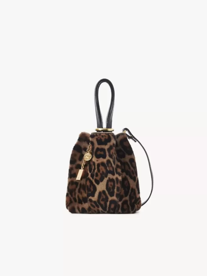 Petit sac cabas Chloé Spin en peau lainée à imprimé léopard