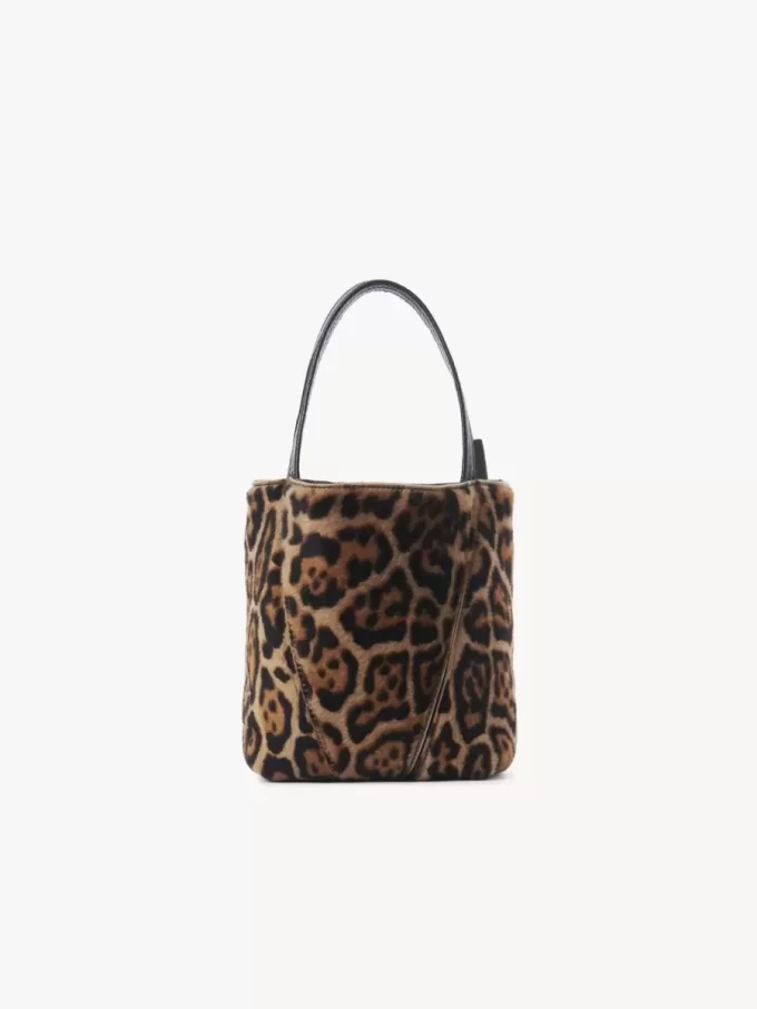 Petit sac cabas Chloé Spin en peau lainée à imprimé léopard